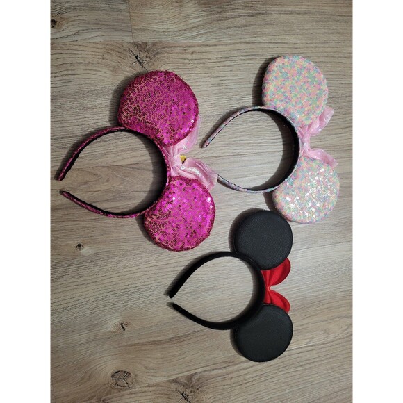 Minnie Mouse Disney Ears Headband Sequin Princess Pink Black 3 pack - Picture 2 of 2